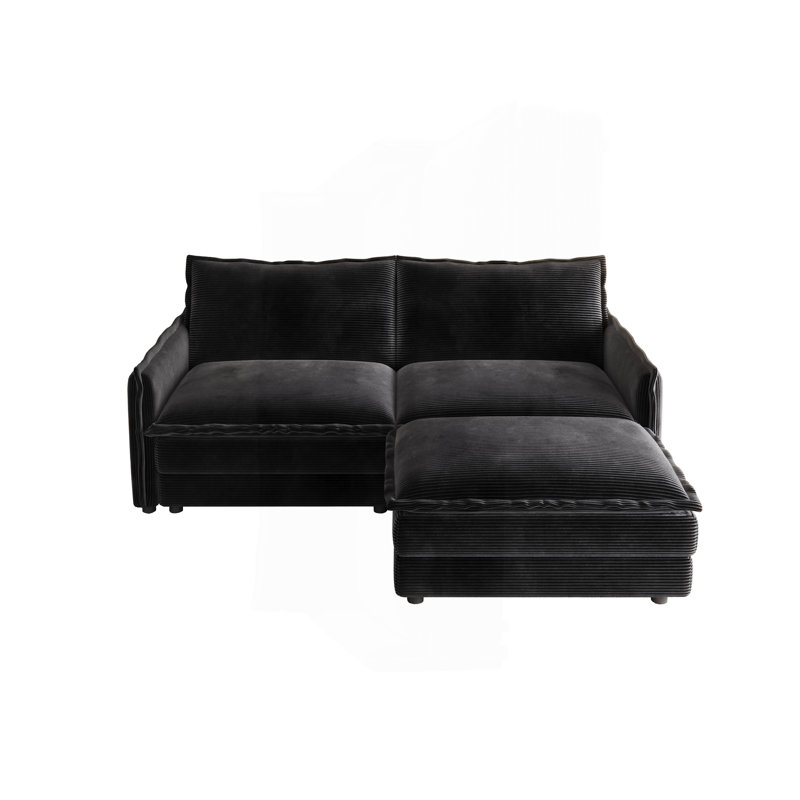 Canapé en tissu avec causeuse en velours côtelé avec 1 repose-pieds pour le salon, canapé modulaire en L 2 places avec repose-pieds, canapé rembourré à 2 places de grande taille avec 2 coussins