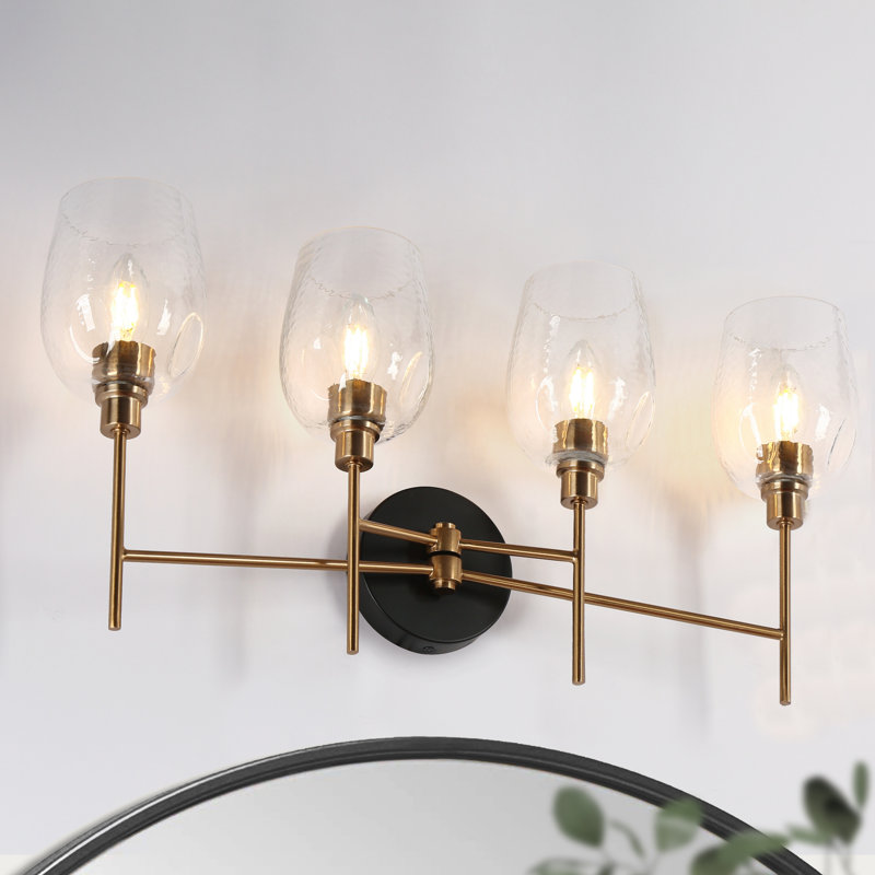 Luminaire de salle de bain 4 lumières à intensité variable avec abat-jour en verre
