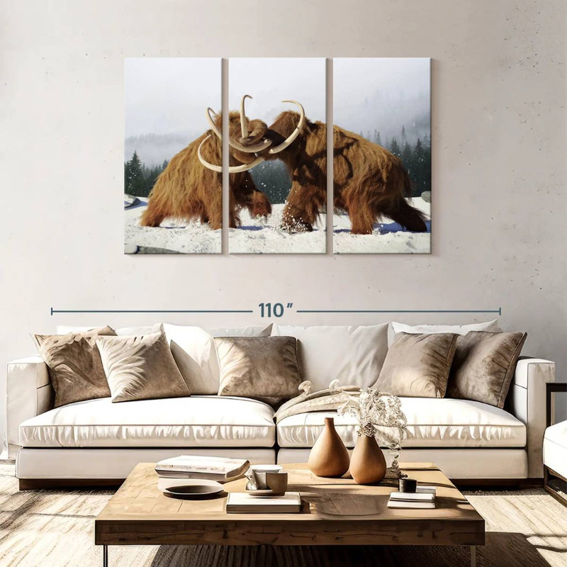 Brampt Fighting Woolly Mammoths, H 48 po x l 74 po
