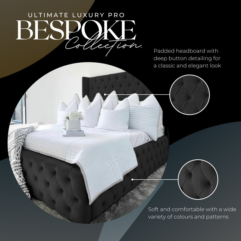 Ericka Chesterfield Ottoman Storage Bed - Deep Button-Tufted Velvet Upholstered Bed Frame, Small Double (4'), Black
