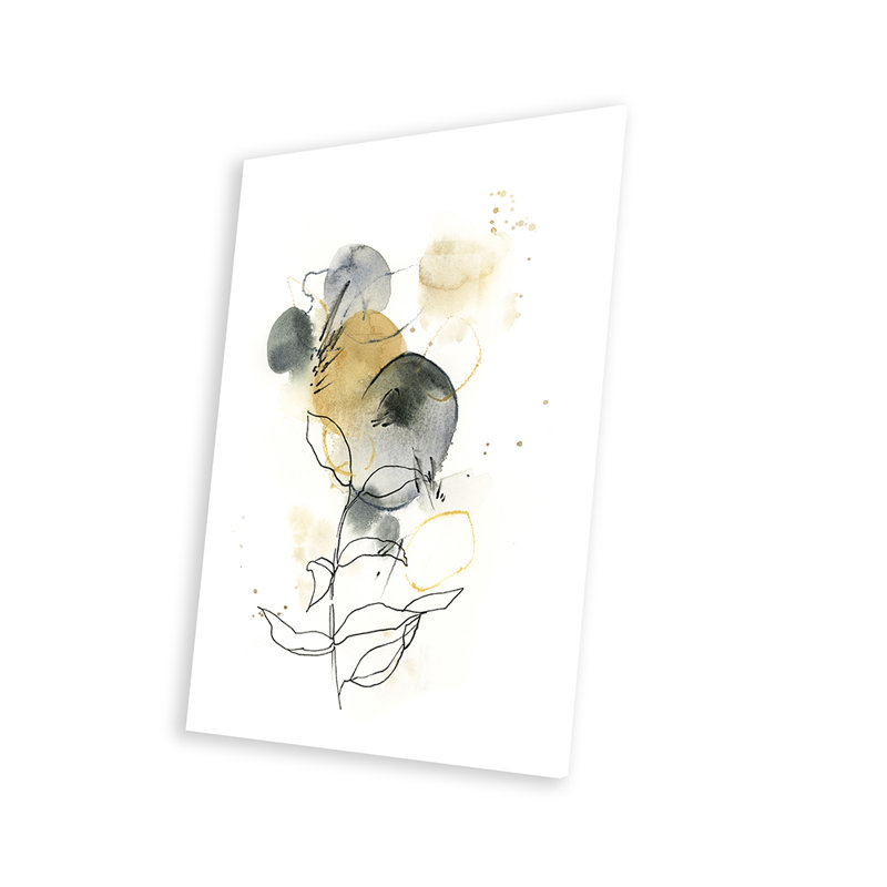 Abstrait en jaune moutarde et vert gris, impression sur verre acrylique, H 24 po x l 16 po x P 0,25 po
