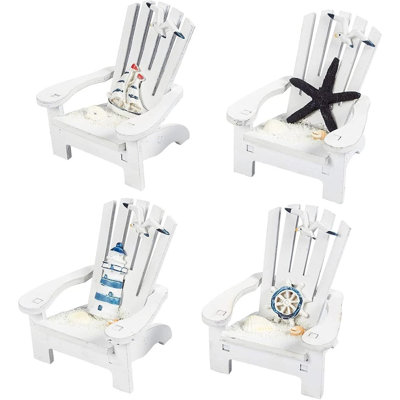 4-Piece Mini Wooden Beach Chair Set – Multicolor Coastal Nautical Accent – Beach Decor & Ocean Wall Art Centerpiece