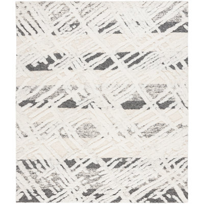 Tribeca Hand Knotted Wool/Cotton Abstract Rug in Ivory/Gray