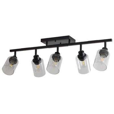 5-Light Track Lighting Kit Black Track Lighting Fixtures Bathroom Wall Sconces Ceiling Mount Kitchen Tracking Lights, Rotatable Spotlight with Clear Glass Shade