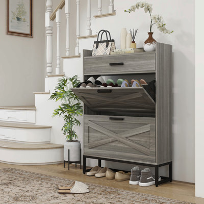 Range-chaussures Space avec tablettes réglables à 3 niveaux, tablette de style industriel gris pour 12 paires