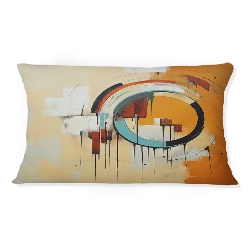 Coussin Mid-Century à motif géométrique abstrait orange rétro I