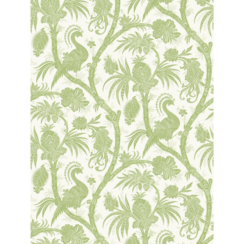 Oriana Balinese Peacock Smooth Wallpaper Roll, Pear