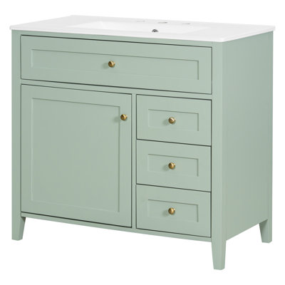 Meuble-lavabo simple autoportant vert 36 po avec lavabo et rangement en céramique