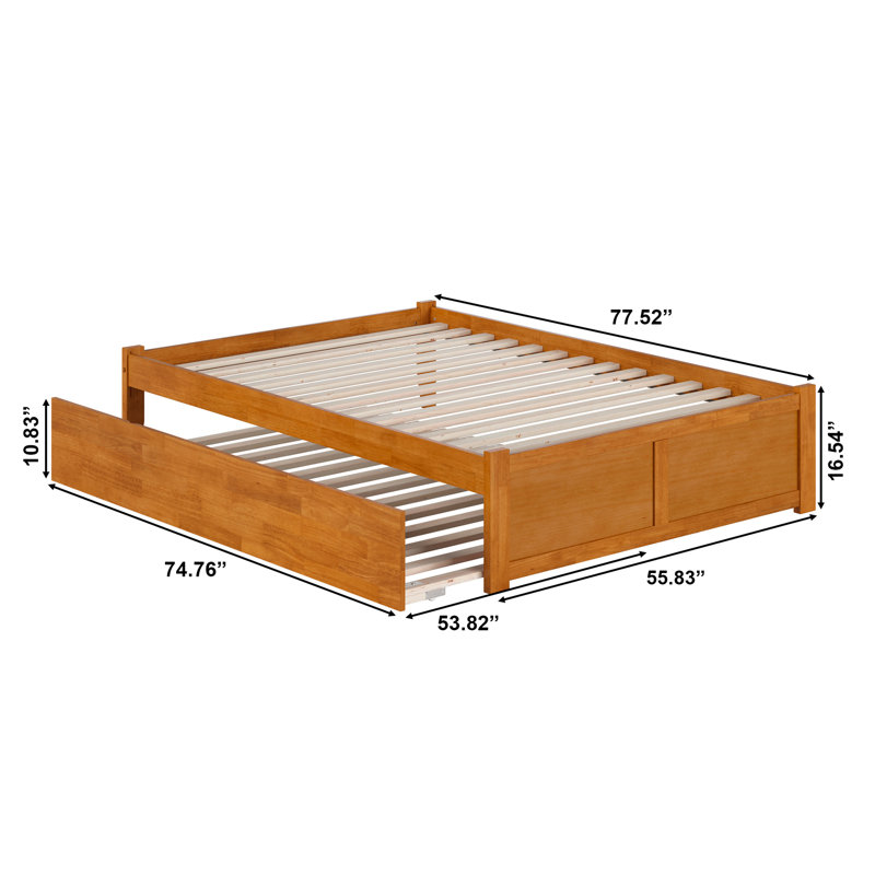 Light Toffee Full Wood Platform Bed with Trundle and Slats
