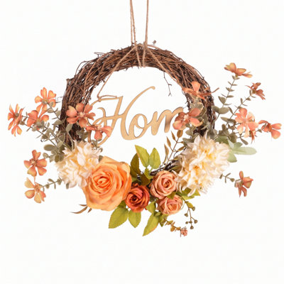 Silk Rose Artificial Wreath, Coffee Decor Wreath For Front Door Outdoor Office Wall Decor