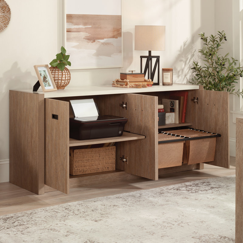 Brushed Oak and Pebble White 66'' 2-Drawer Credenza
