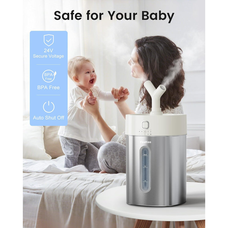 Humidificateur en acier inoxydable lavable au lave-vaisselle, humidificateurs à brume fraîche 4L / 1Gal pour chambre à coucher, humidificateur facile à nettoyer, humidificateurs pour chambre de bébé, bureau, blanc