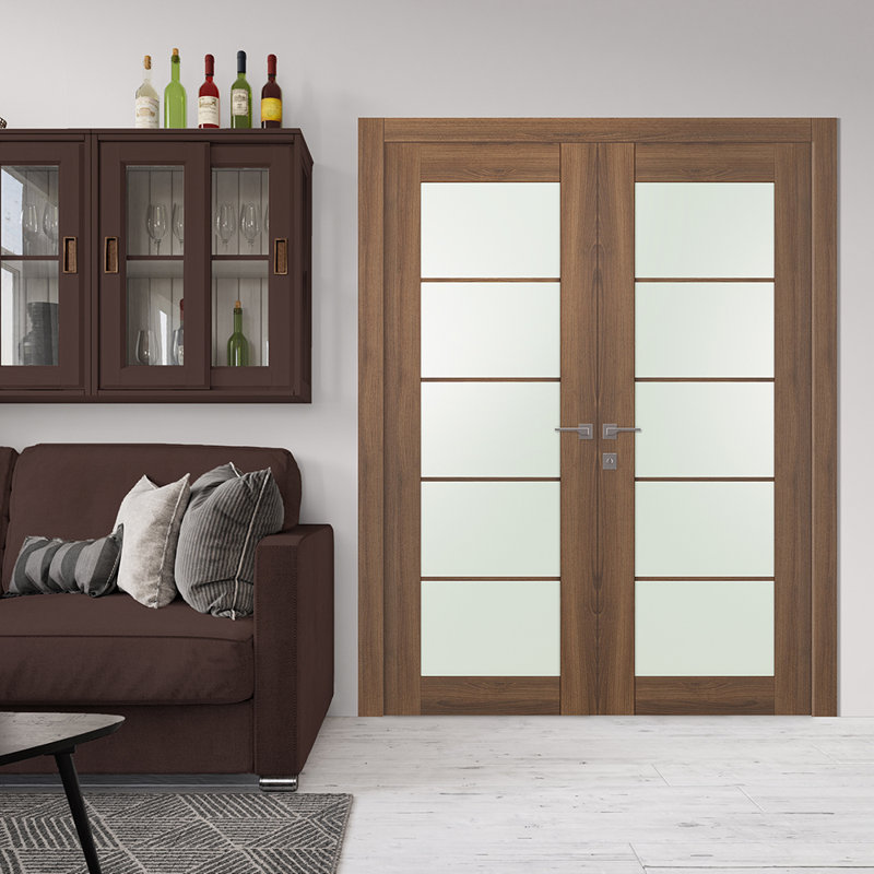 Porte française double pré-montée en bois manufacturé Avon, 55,5 po x 95,24 po, Pacane, À gauche