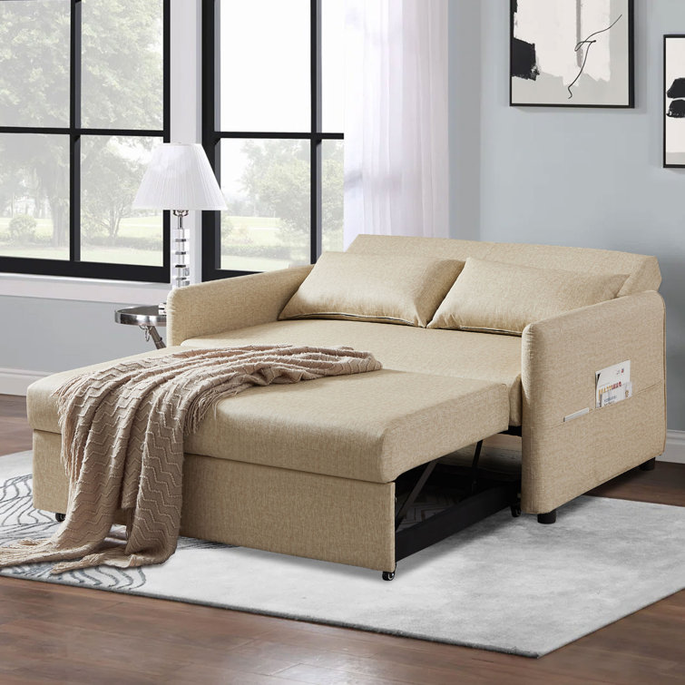 Ribh 57" Faux Leather Square Arm Sofa Bed