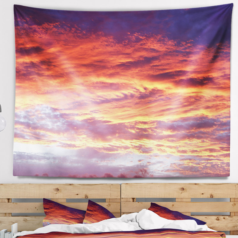 Tapisserie paysage paysage coucher de soleil coloré avec nuages, H 32 po x l 39 po