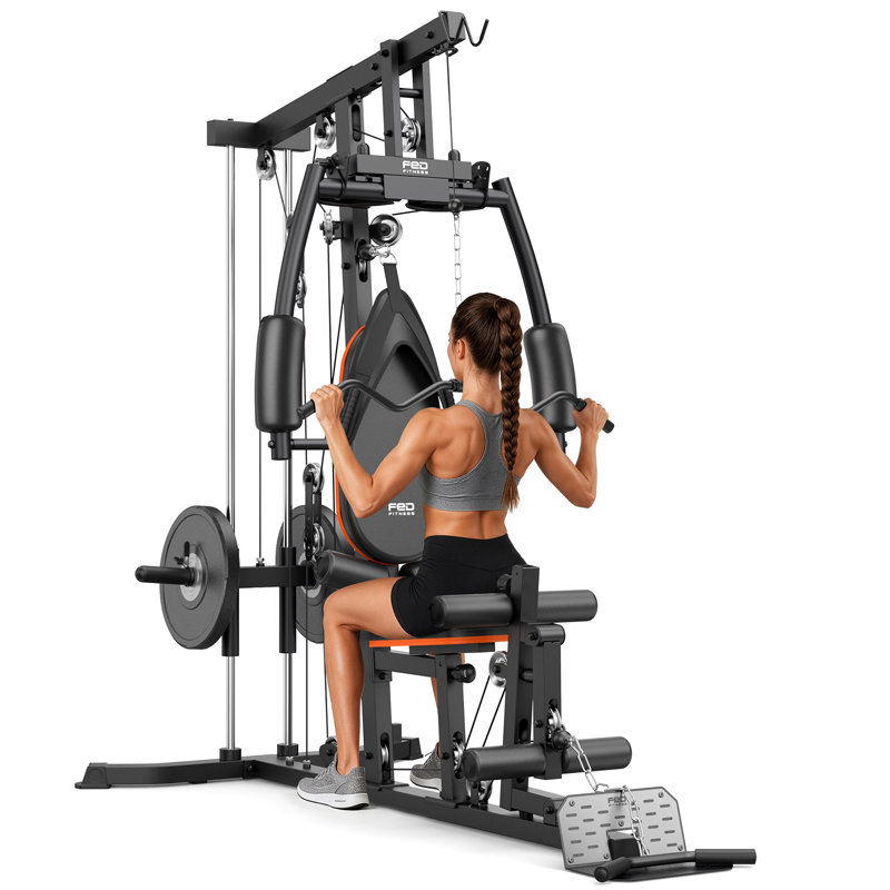 FED Fitness MW5 All‑in‑One Home Gym Station, Plate‑Loaded, 265 lb Total Capacity, 21 Aluminum Pulleys, 6‑in‑1 Full‑Body Training for Home Gym
