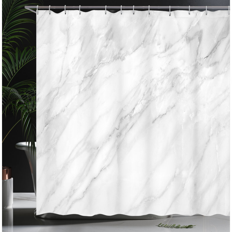 Marble Shower Curtain with Hooks Included, 70" H x 69" W