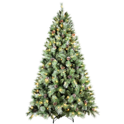 9ft Christmas Tree With 700 Warm White Led Lights, 2518 & Hard Needle Tips, 122 Pine And Fast - Shaping Hinged Structure Equipped Mixed Stable Metal Stand