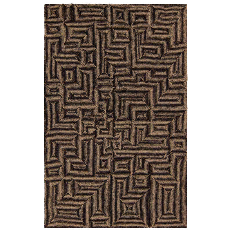 Abstract Area Rug in Tan/Black, Rectangle 6' x 9'