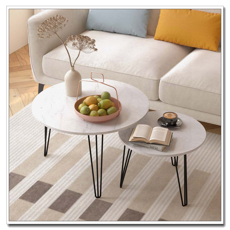 Ensemble de tables basses Nesting, Blanc, Imitation marbre