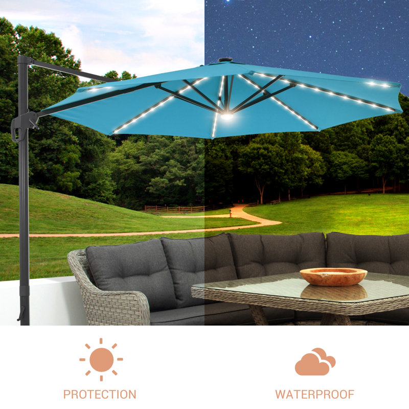 Parasol lumineux en porte-à-faux 11 pi avec base Ruark, Bleu lac