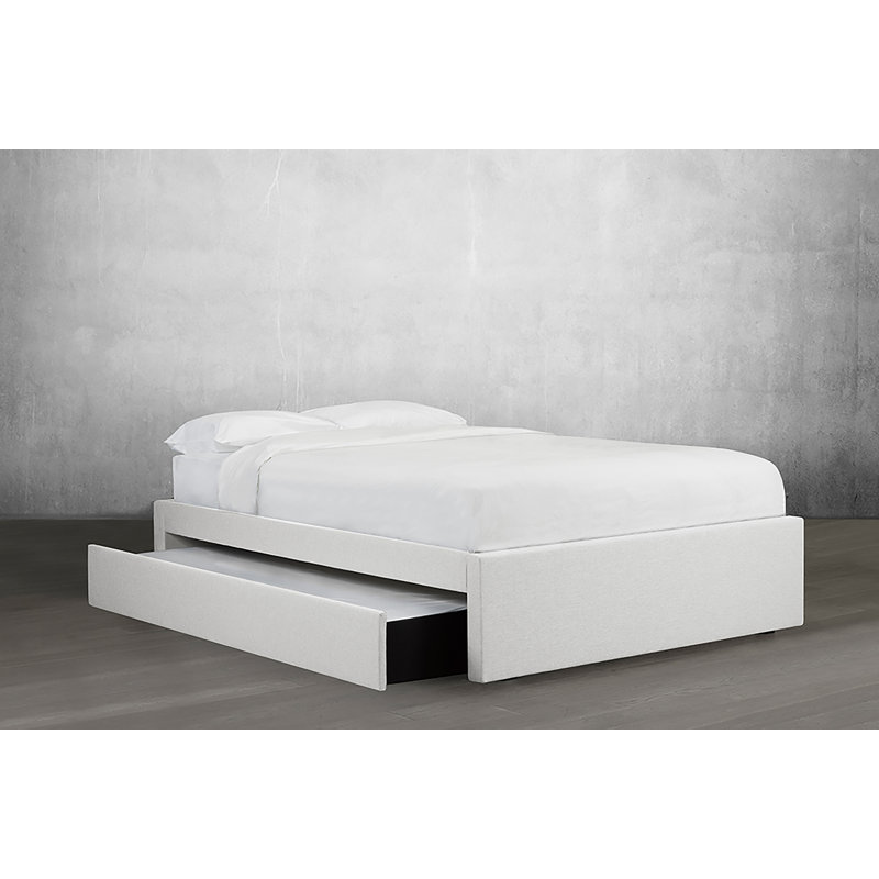 Lit plateforme avec rangement rembourré Halewood, Blanc cassé, Double
