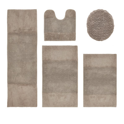 Granada Premium 100% Cotton 5 Piece Bath Rug Sets with Non-Slip Backing, Machine Washable, Luxurious Solid Pattern Super Absorbent & Tufted Weave Bath Mat for Bathroom, Shower, and Tub