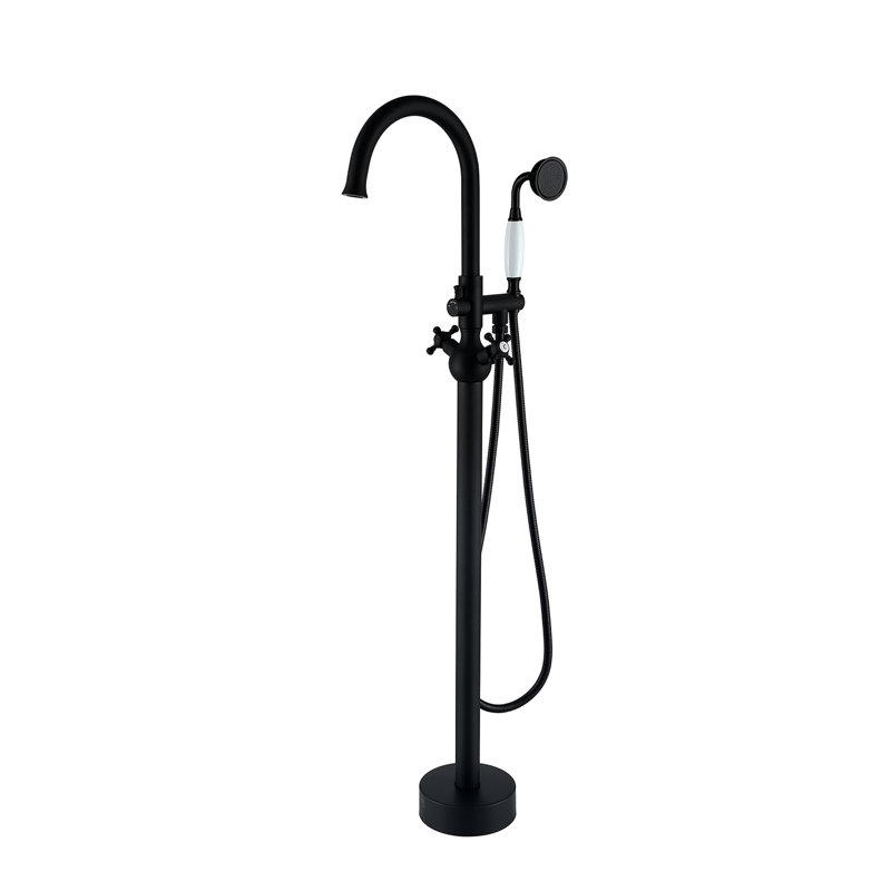 45 1/4 po Robinet de baignoire autoportant à 2 poignées avec pomme de douche à main, Noir mat