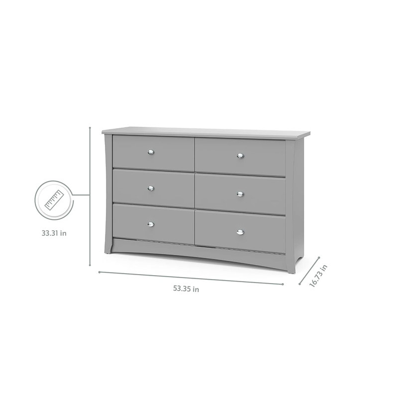 Pebble Gray 6-Drawer Double Nursery Dresser with Metal Knobs