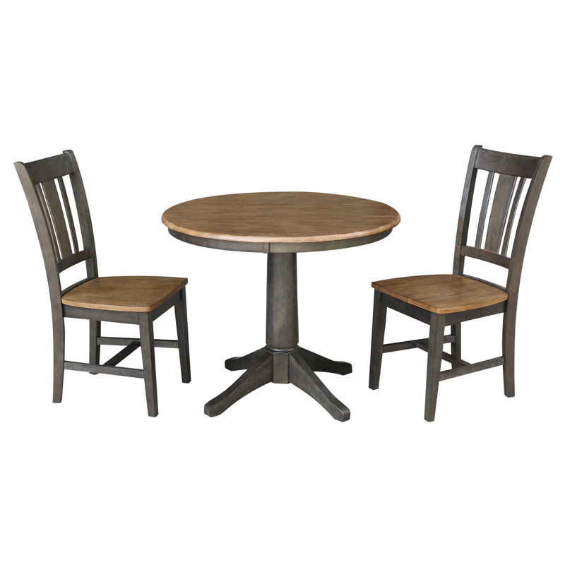 Ensemble de salle à manger à piédestal en bois massif 3 pièces Strauss, H 29,9 po x L 36 po x l 36 po