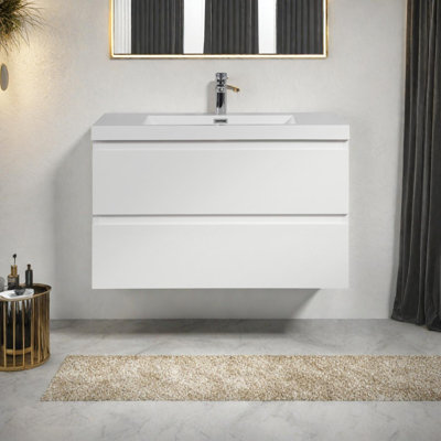 Meuble-lavabo mural 36 po avec lavabo et lavabo en résine