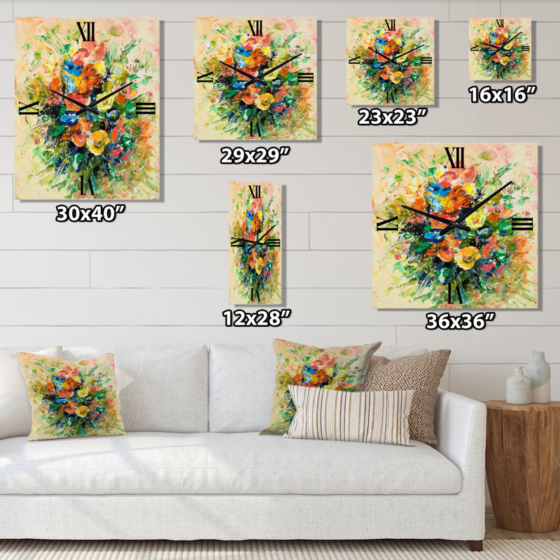 Horloge murale rétro avec bouquet de fleurs fraîches, Petit