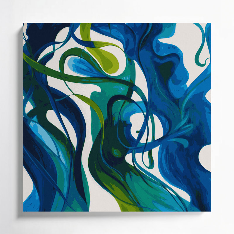 Abstrait art figuratif bleu sur toile 71, H 16 po x l 16 po