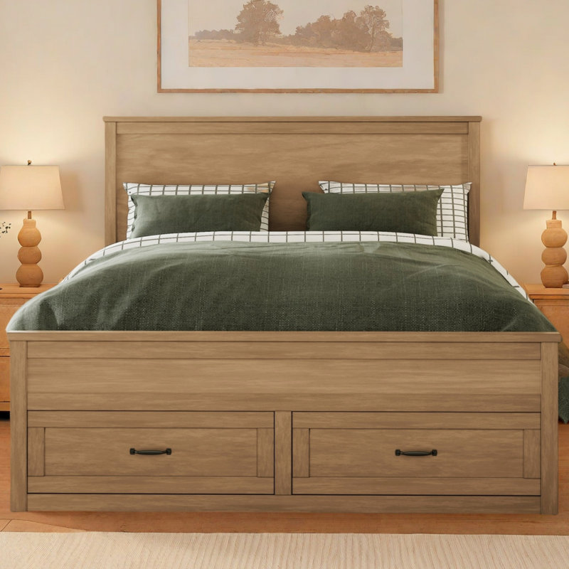 Wood Platform Bed With 6 Drawers, Natural