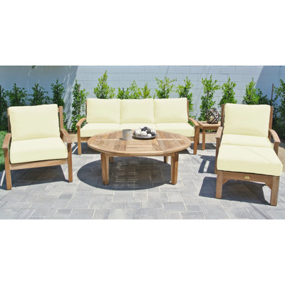 Huntington 6 Piece Teak Sofa Seating Group with Sunbrella Cushions -  Willow Creek Designs, HUN-DS6-2CLB1RT1LT1ARML1OTTO52RD1END-5404