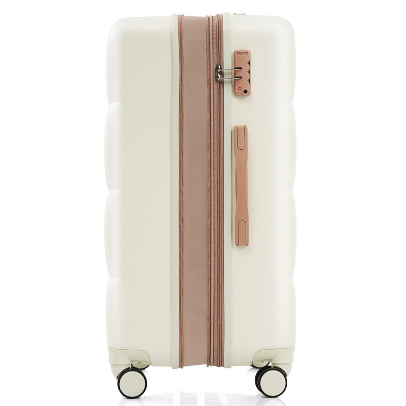 Ensembles de bagages 4 pièces, 20 pouces avec port USB, valise durable en ABS extensible avec sac de voyage, porte-gobelet, valise rigide en ABS avec roulettes, beige