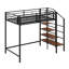Lit mezzanine simple en métal avec tablette supérieure et échelle de rangement latérale-118726665