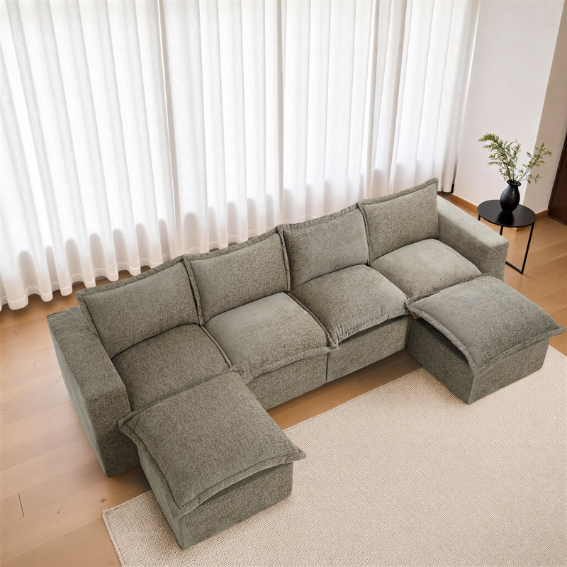 6 Seater Sectional, Camel Chenille
