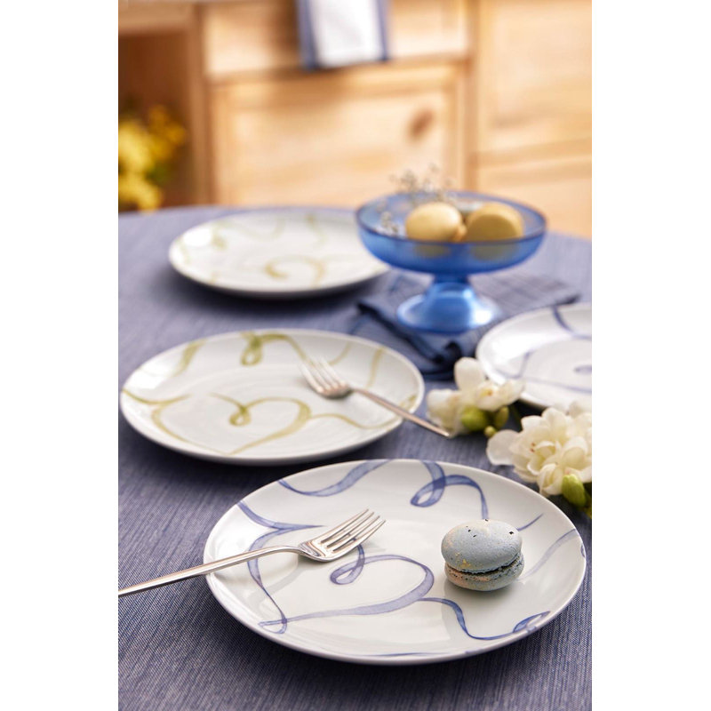 Porcelain Cake Serving Set (4 Pieces), Abstract, Blue/Green