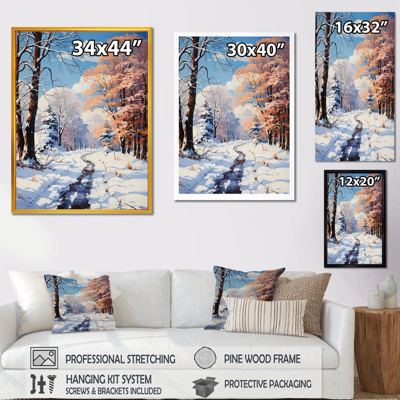 «Path Into Winter Forest I - Winter Landscape», art mural, Cadre photo argenté, H 32 po x l 16 po x P 1 po