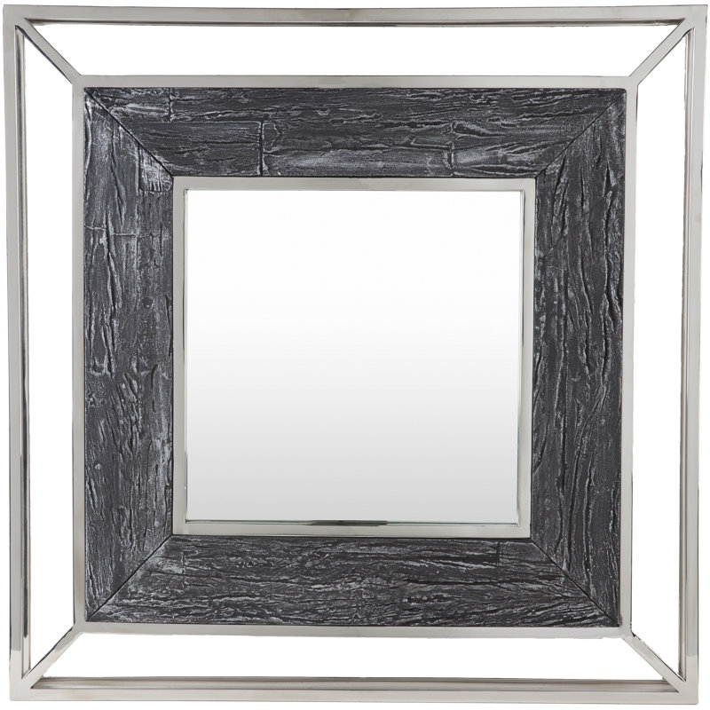 Miroir décoratif patiné Kathline, 32 po x 32 po, Noir / argent