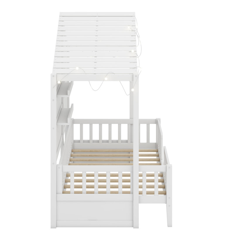 Lit maison avec tablettes, Blanc