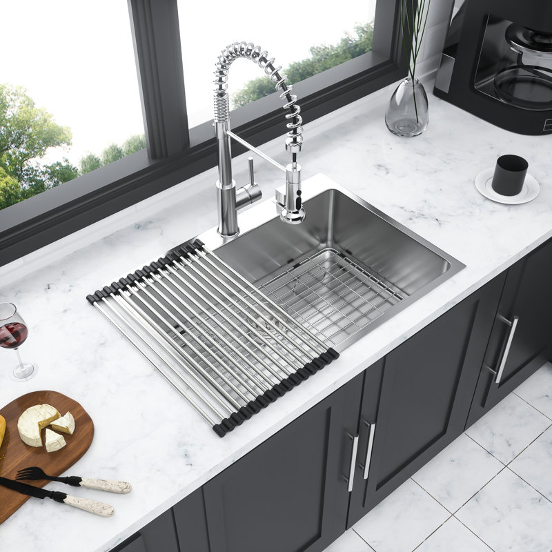 30X22 Inch Drop In Kitchen Sink Stainless: 16 Gauge. T304 Steel Resilience. 30" Single Bowl, Sound Absorbing, Unhindered Drain. Accessory Package Topmount Stainless Sink: Gauge, Inch. T-304 Quality.
