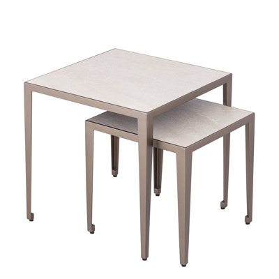 Set Of 2 Iron Nesting Tables With Porcelain Tops