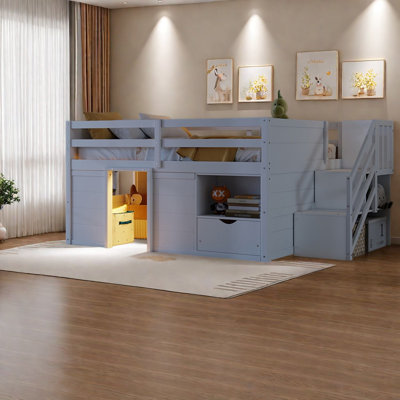 Lits avec rangement, lit double en bois aggloméré à densité moyenne, chambre à coucher moderne pour enfants à DEL