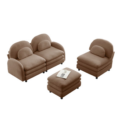 Cloud Comfort Teddy 3 Seat Sectionals, Modern Curved Sofa For Home