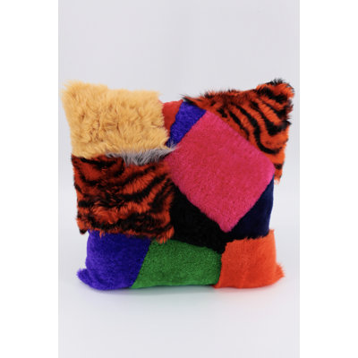 Neon Patchwork Shearling And Leather Pillow