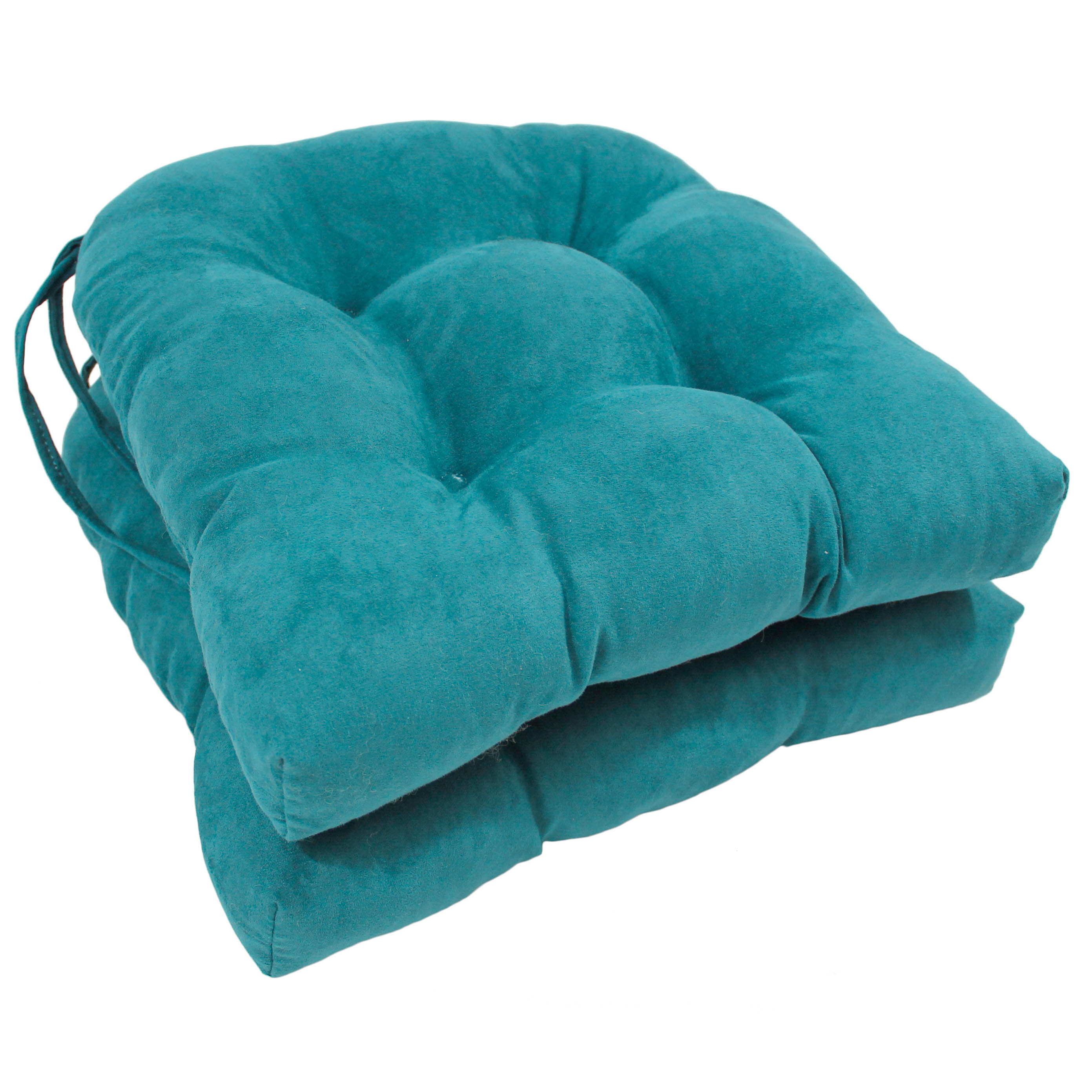 Blazing Needles 16 in. Solid MicroSuede U-Shaped Tufted Chair Cushions, Aqua Blue - Set of 2