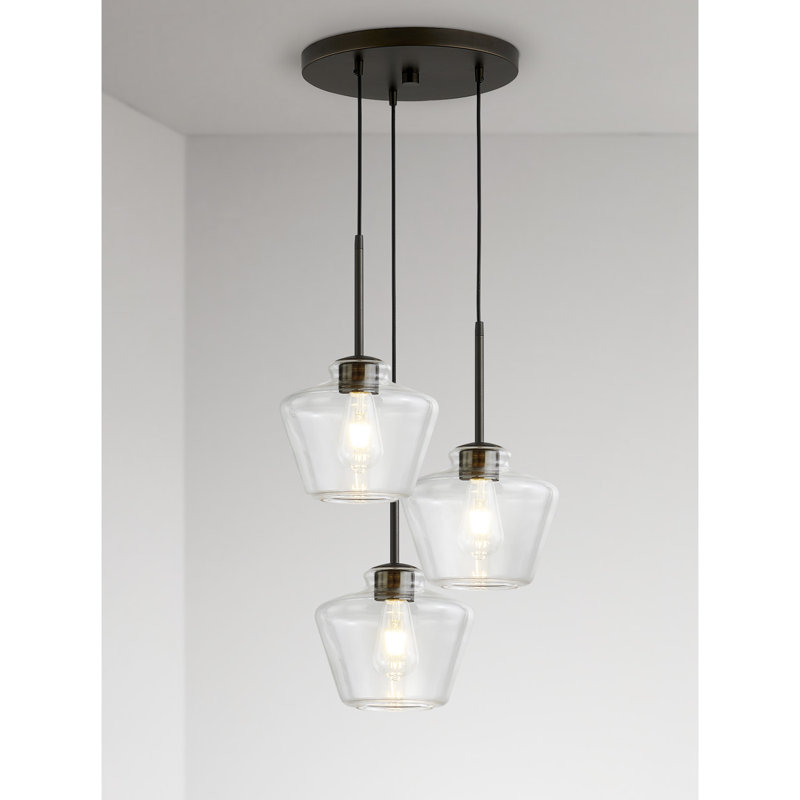 Luminaire suspendu à 3 lumières, Bronze foncé, Transparent