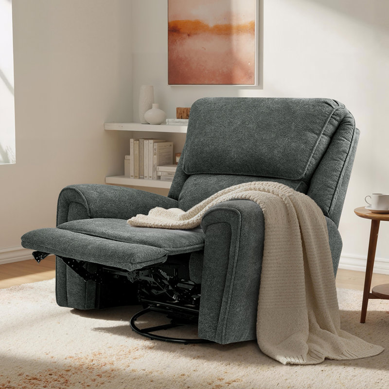 Fauteuil inclinable électrique à bascule pivotant surdimensionné de 26,4 po de largeur, tissu, Gris foncé